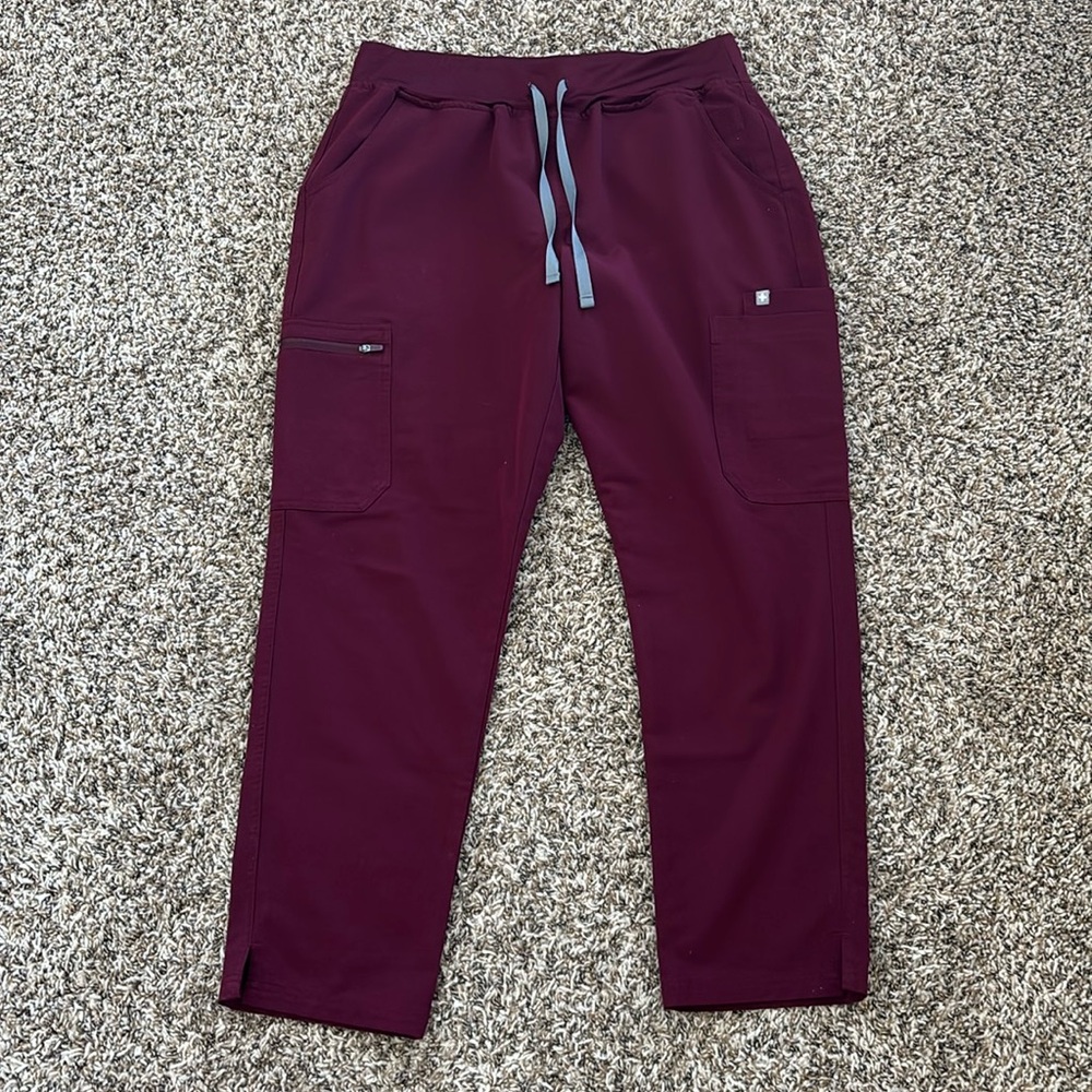 Figs high waisted yola scrub pants burgundy